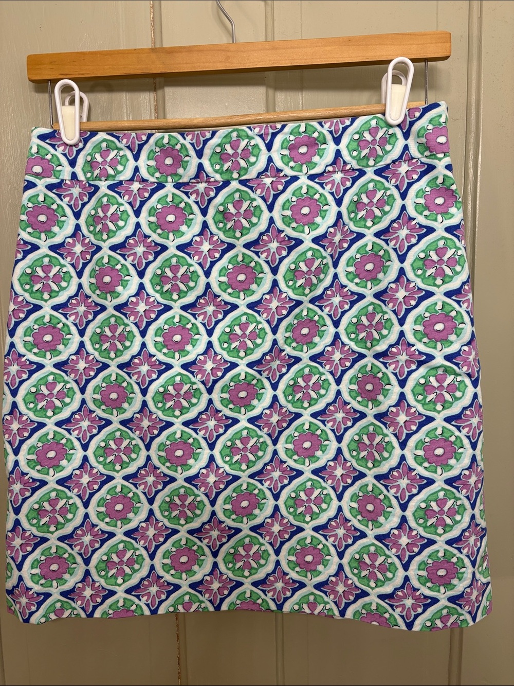 Floral Tile Print A-Line Skirt — Pink & Green